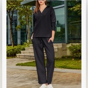 SeeLuNa V-Neck Pullover Wide Leg Pant Lounge Set